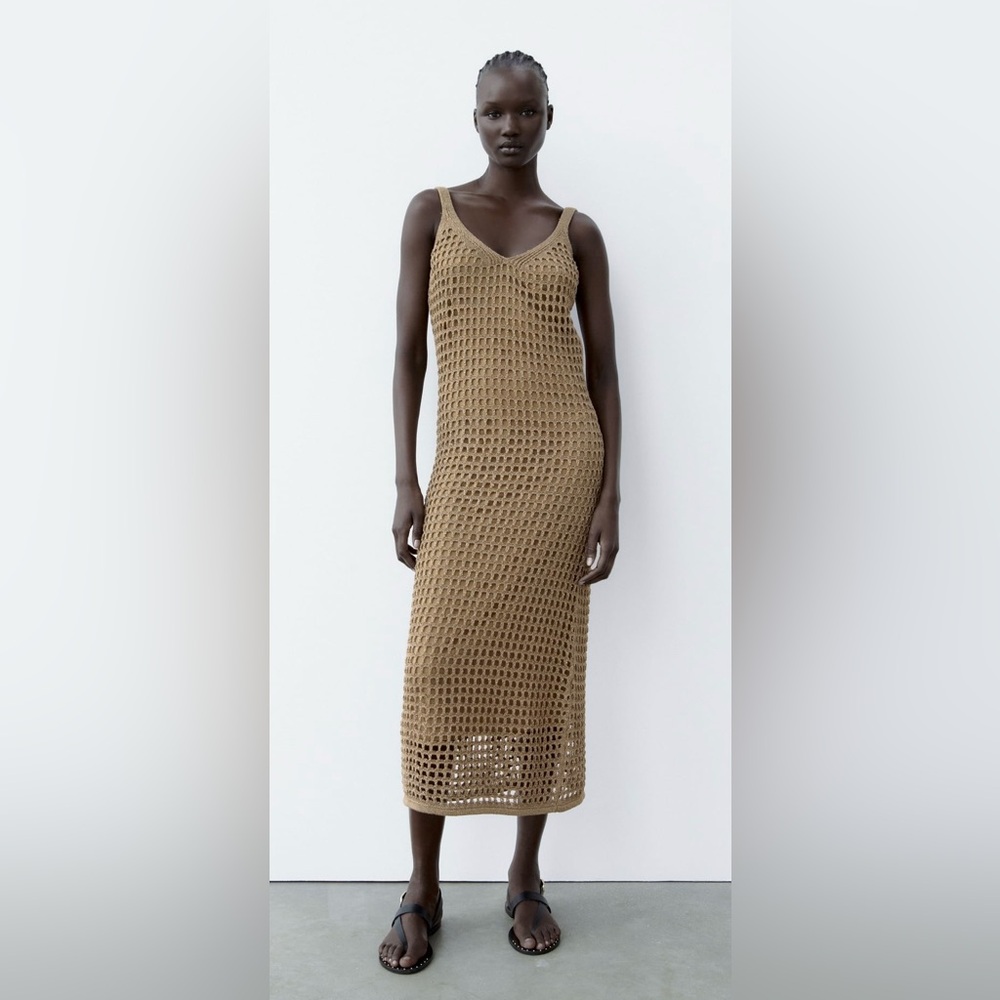 Zara Brown Crochet Midi Dress